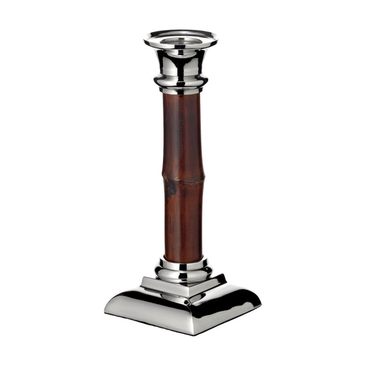 Bougeoir nickelé et bambou HOLM - 20 cm