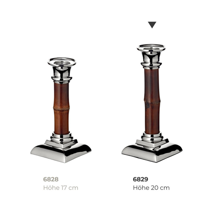 Bougeoir nickelé et bambou HOLM hauteur 20