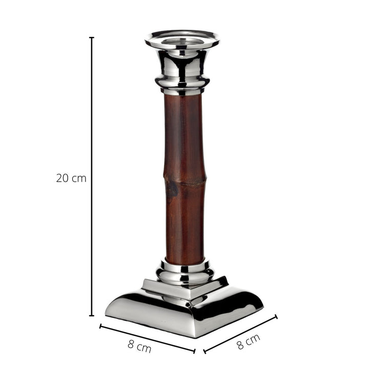 Bougeoir nickelé et bambou HOLM hauteur 20 cm