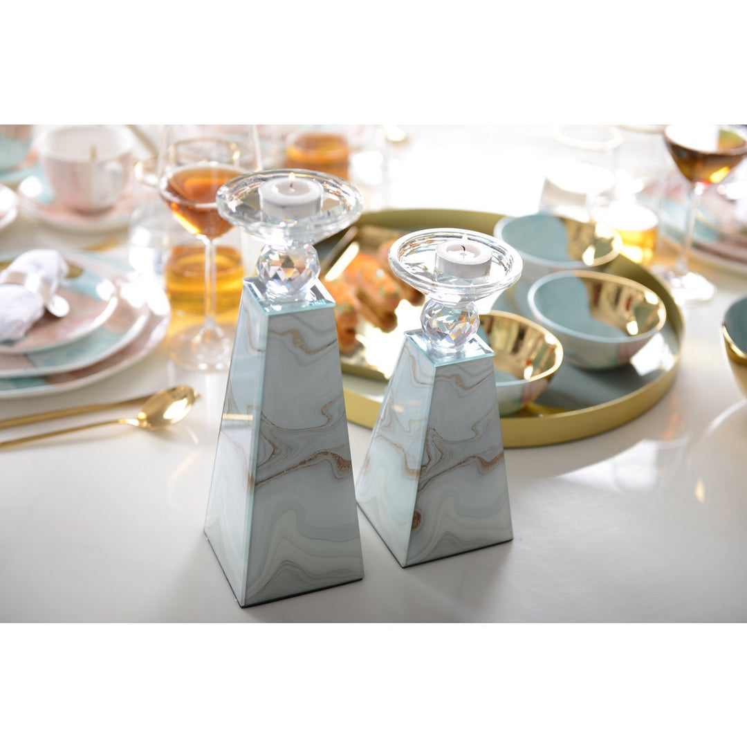 Bougeoir  verre couleur marbre