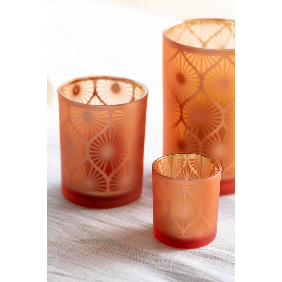 Bougeoirs Losange Fleurs Verre Orange Petit
