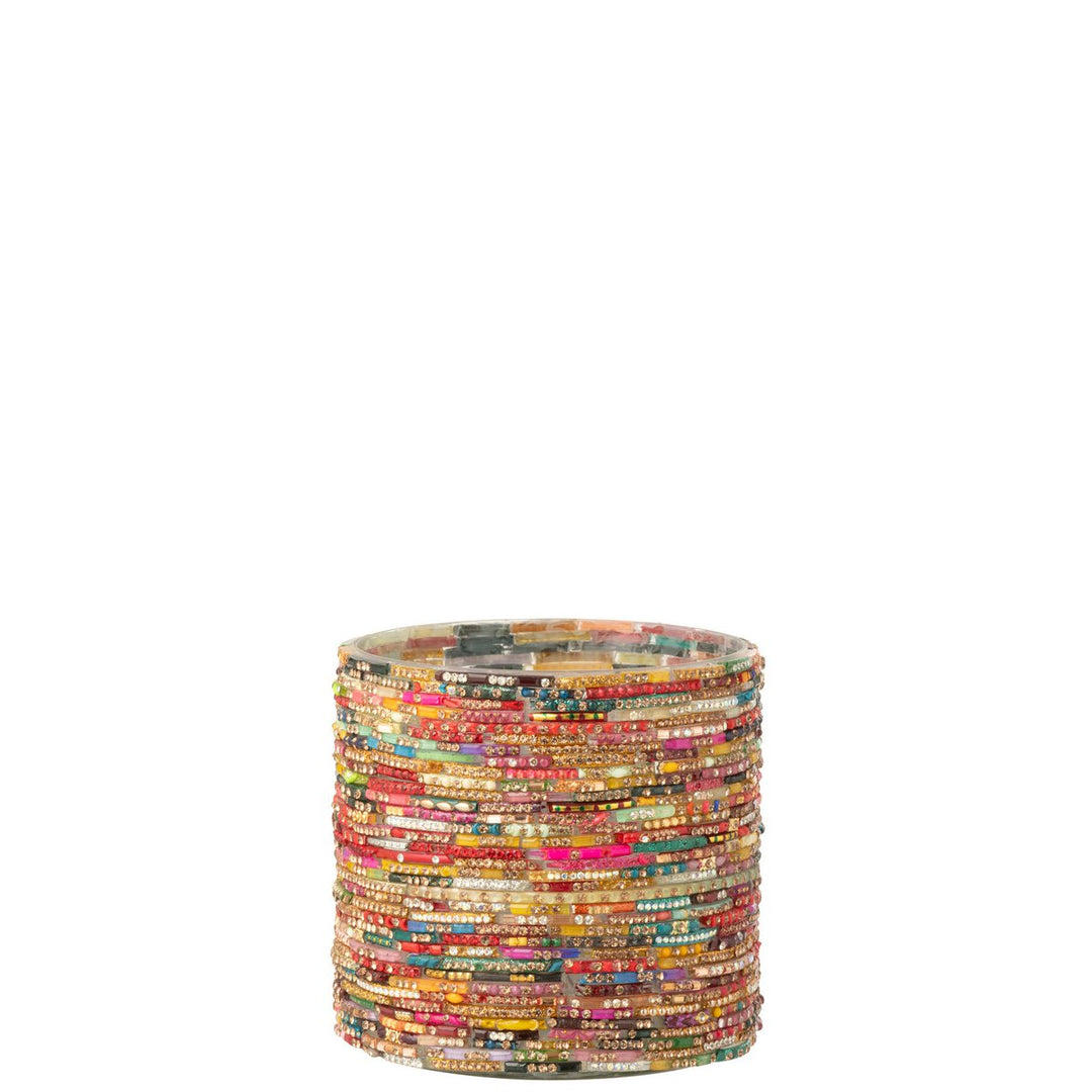 Bougeoirs Verres Peints Multicolore et Doré