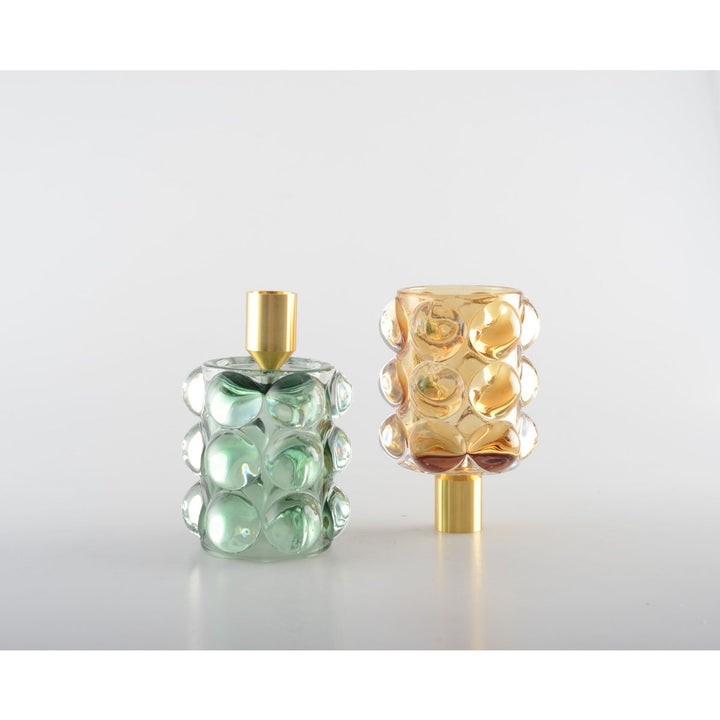 Bougeoirs bulles jaune et vert - lot de 2