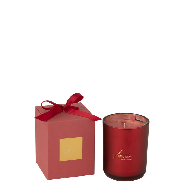 Bougie Parfumée Amour en Verre Rouge H14cm 65heures