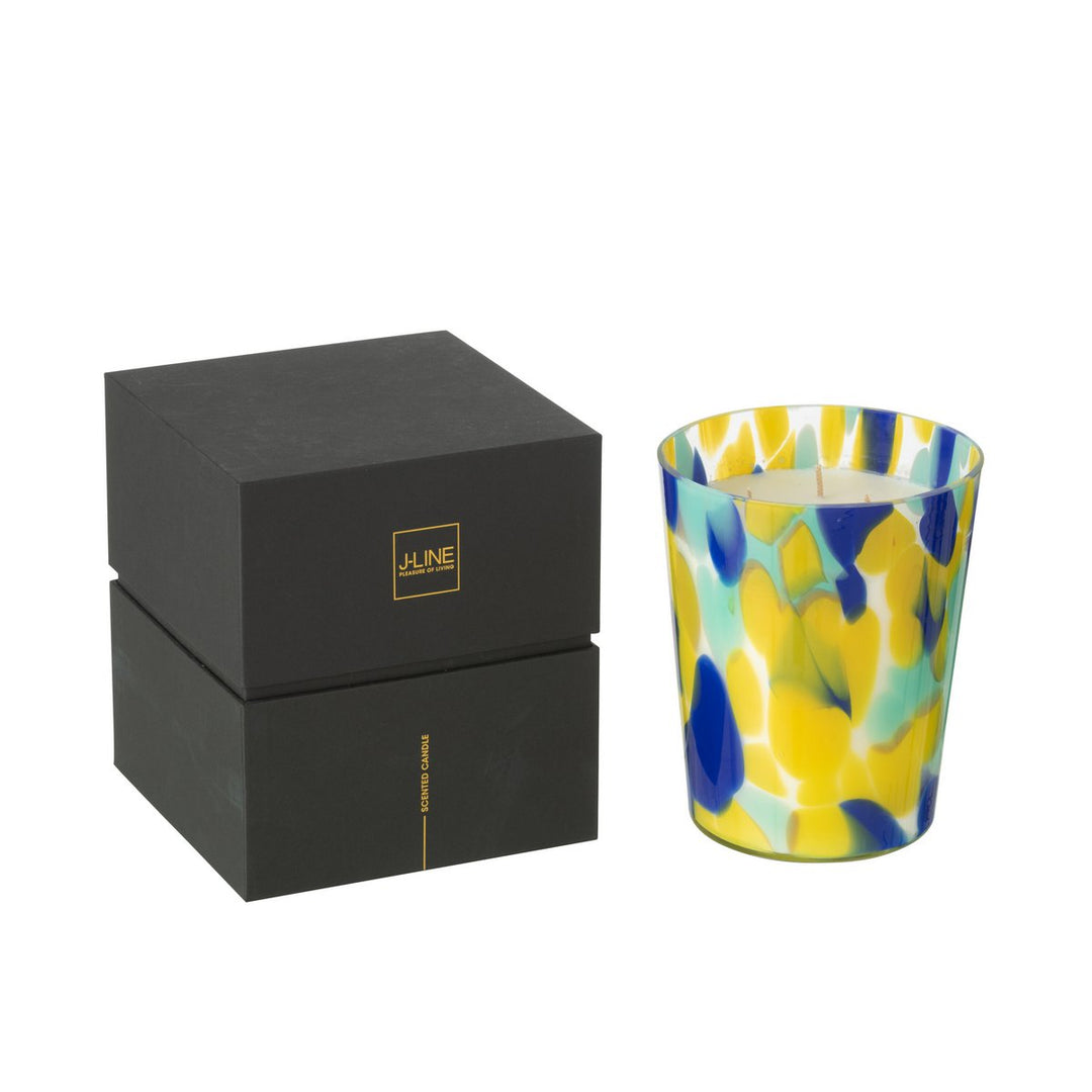 Bougie Parfumee Noa Rayures - Bleu / Jaune - 68H Taille moyenne