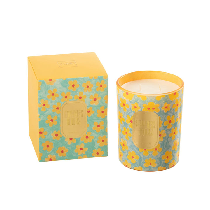 Bougie Senteur Fleurs Azur/Jaune Large - 70 Heure