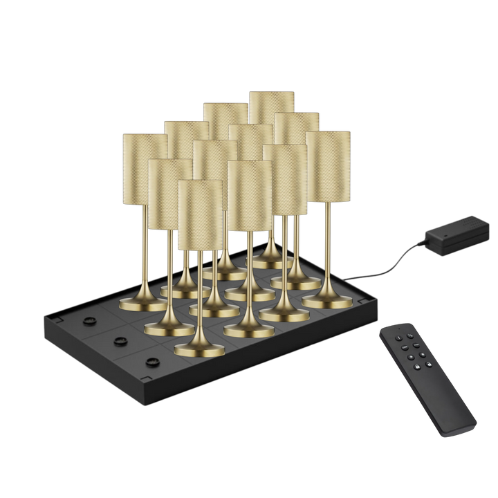 Set de 12 Cayman Micro Champagne & NurlingRE H 20 cm- Lampe de table rechargeable sans fil pour restaurant & hôtel
