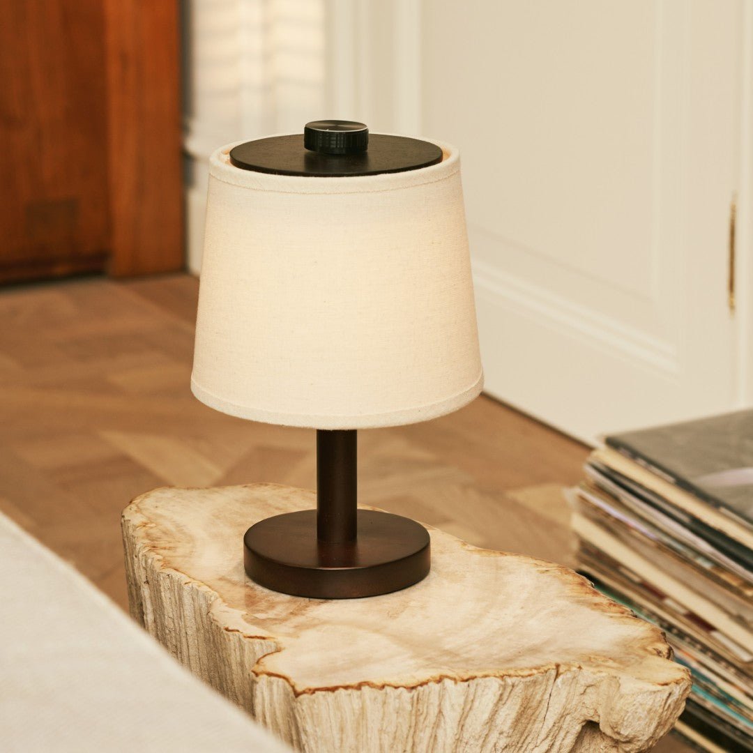 Cadre en bois massif &amp; abat-jour coton | Rechargeable USB-C | Dimmable | 3 modes 