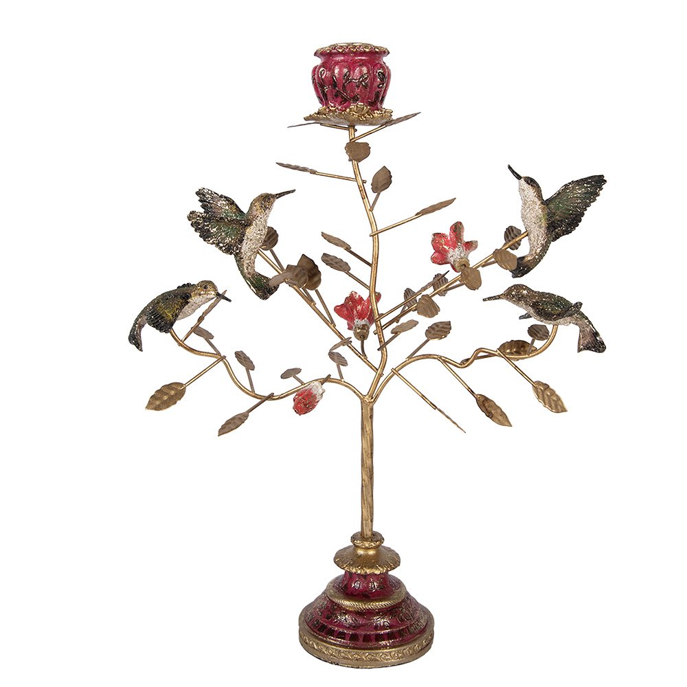 Bougeoir Doré avec Oiseaux Décoratifs H 38 cm