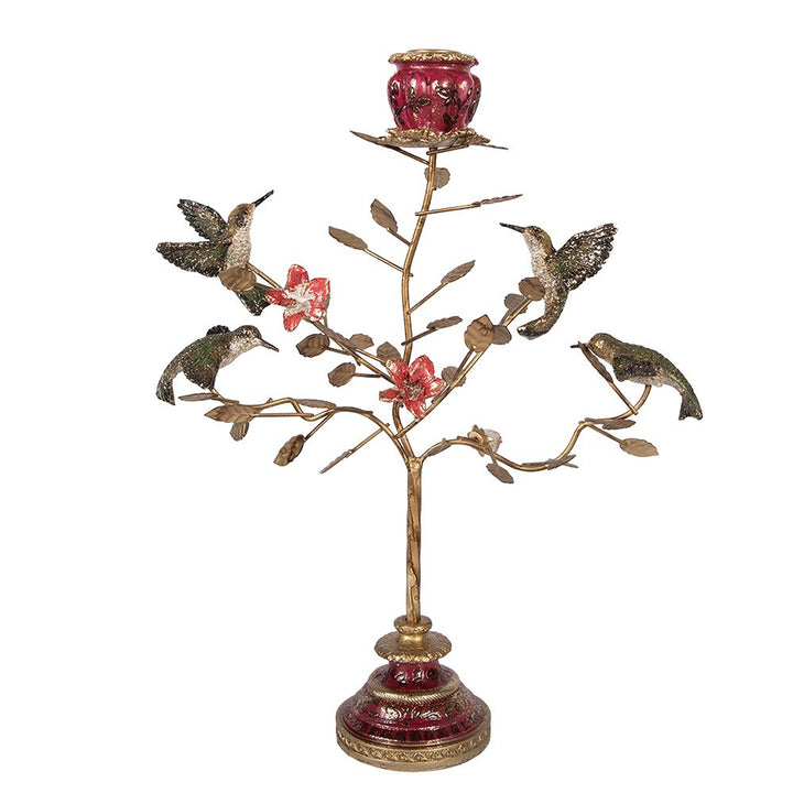 Bougeoir Doré avec Oiseaux Décoratifs H 38 cm