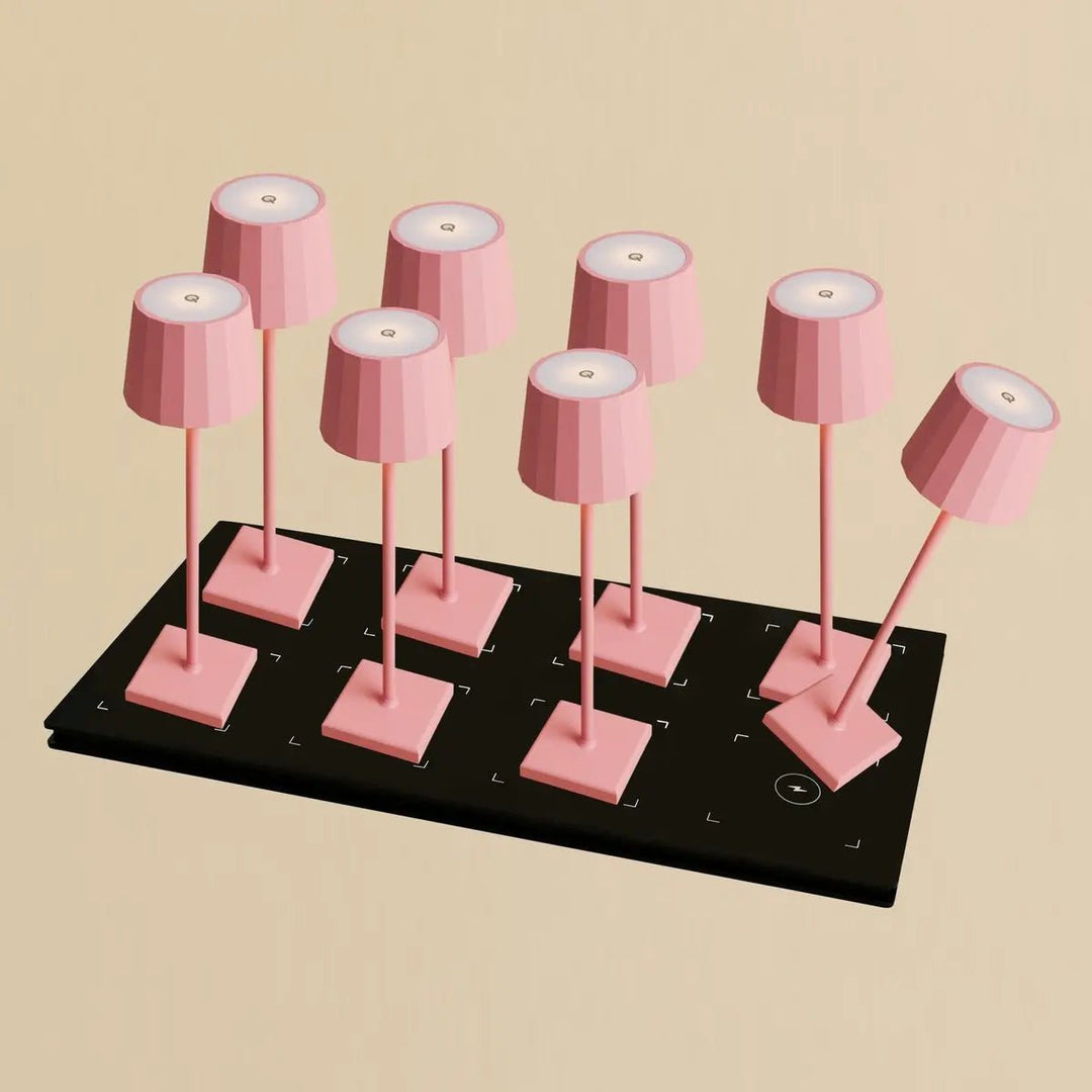 Combi Set Professional - 8 lampes Wouter Flamingo Rose + 1 station Qi-Technology-Pour restaurants,événementiel et hotels