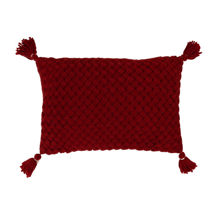 Coussin Crochet Frange - Acryl Rouge