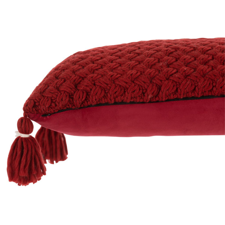 Coussin Crochet Frange Rouge avec pompom