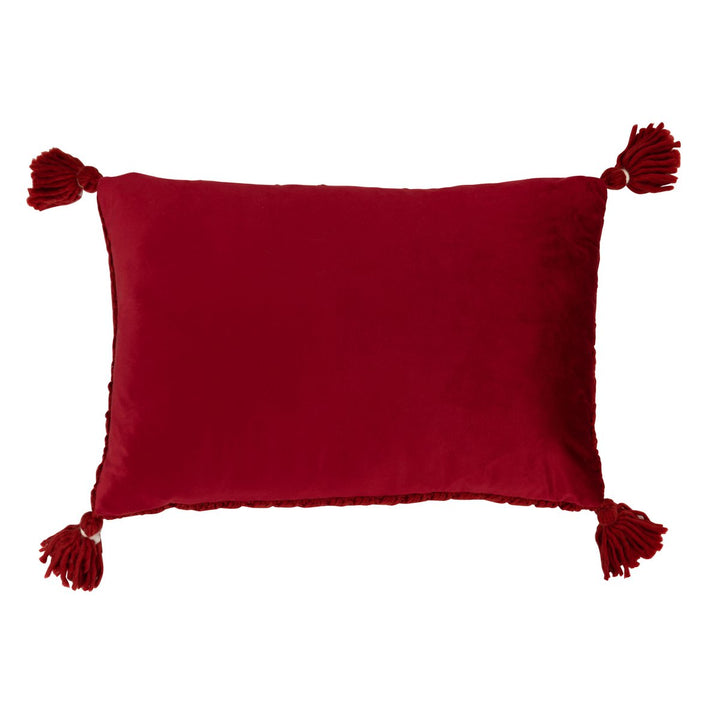 Coussin Crochet Frange Rouge avec pompoms