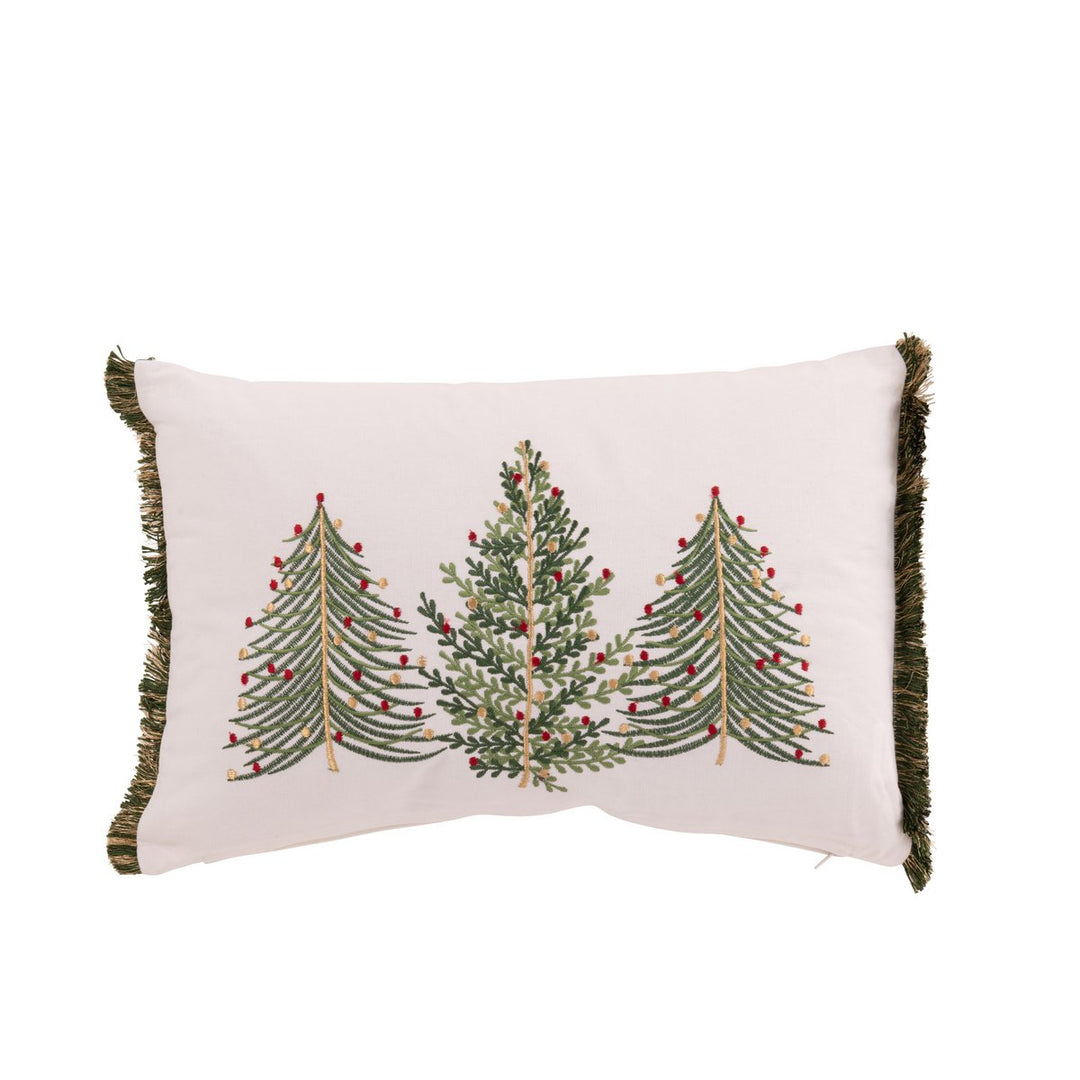 Coussin Sapin De Noël Coton Blanc/Vert Foncé