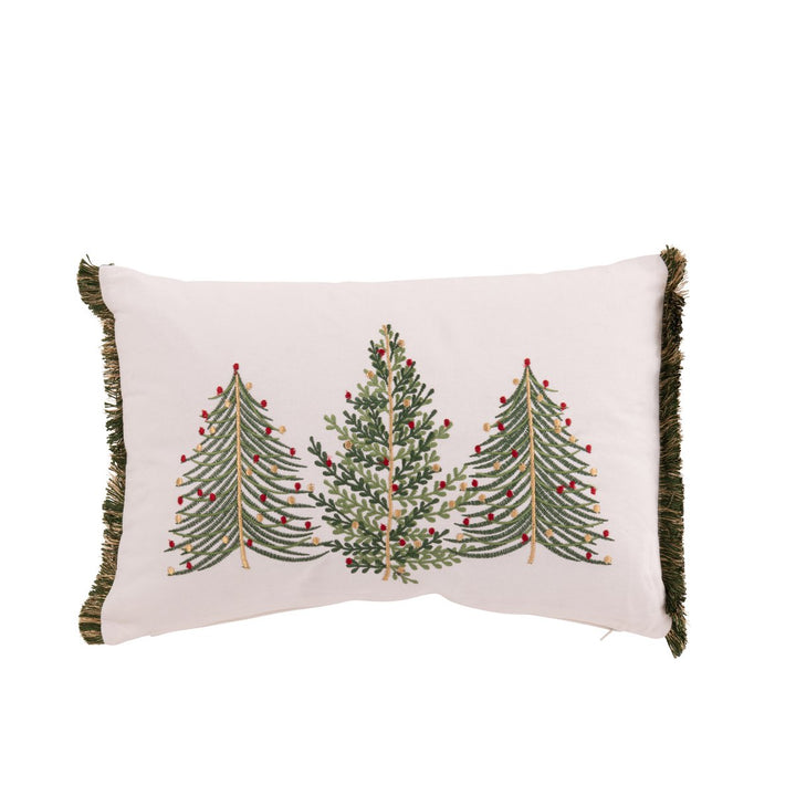 Coussin Sapin De Noël Coton Blanc et Vert Foncé