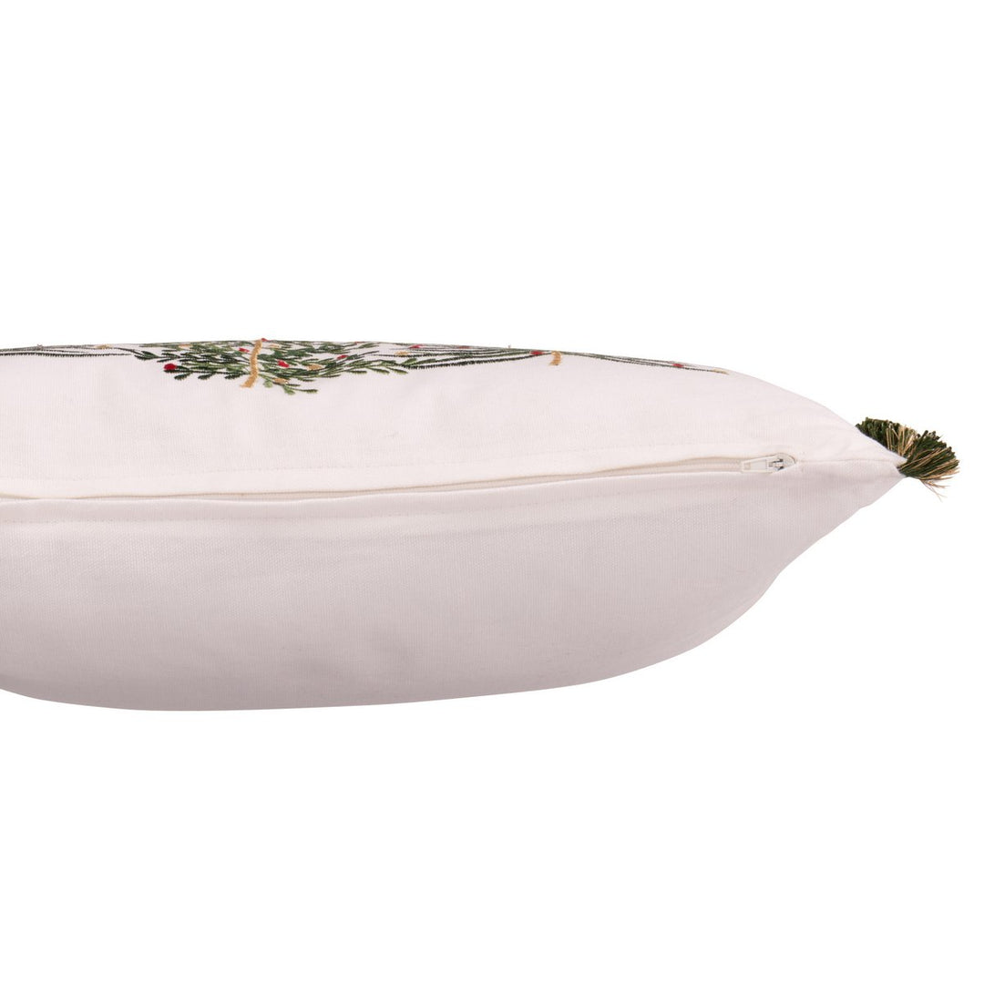 Coussin Sapin Noël Coton Blanc/Vert Foncé