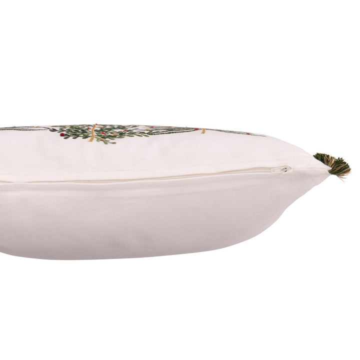 Coussin Sapin Noël Coton Blanc/Vert Foncé