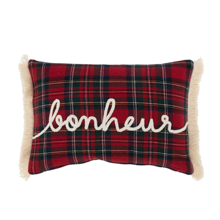 Coussin carreaux Bonheur - polyester - rouge/vert