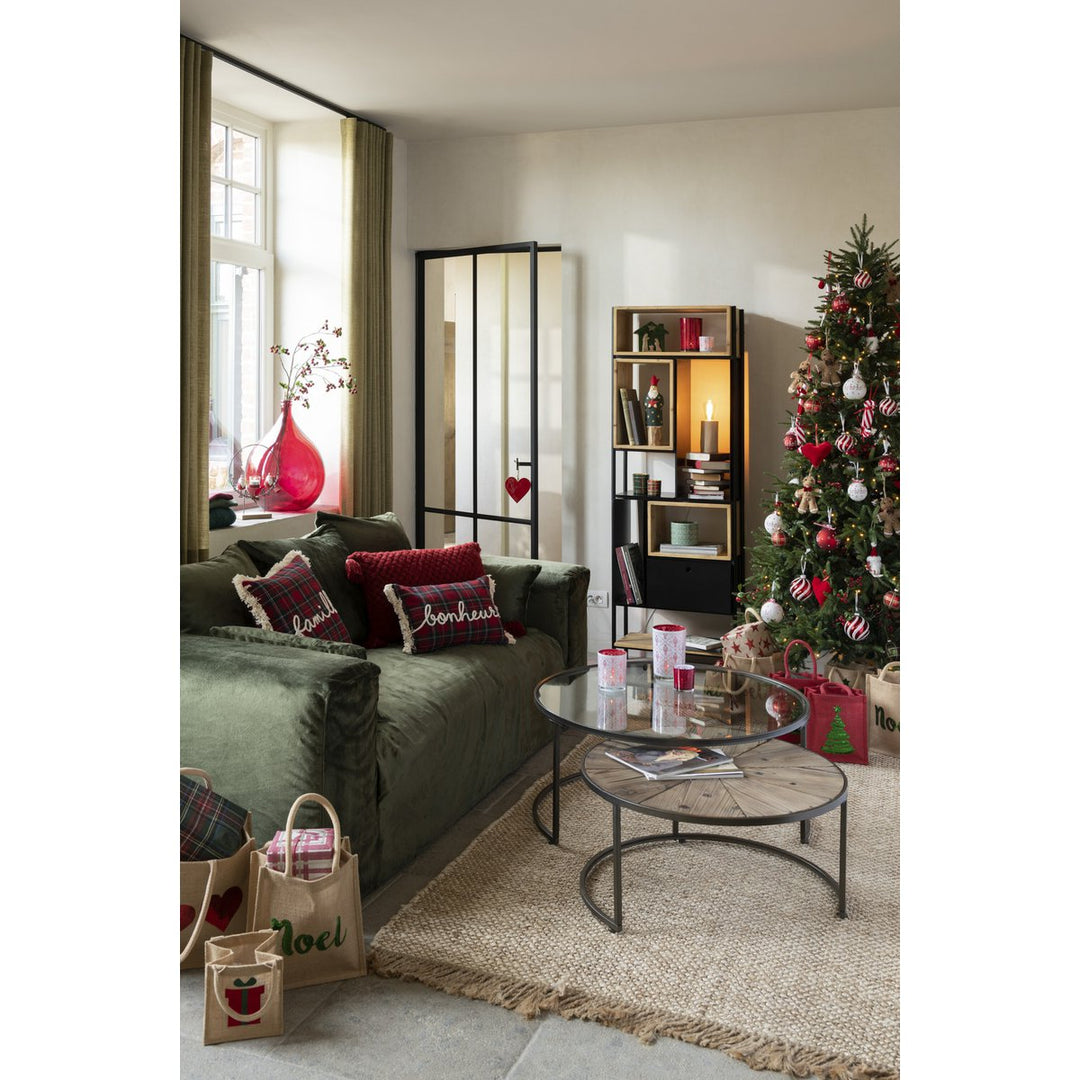 Coussin carreaux Bonheur - rouge/vert noel deco