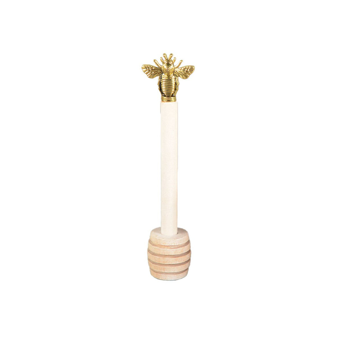 Cuillère à miel en bois avec abeille dorée
