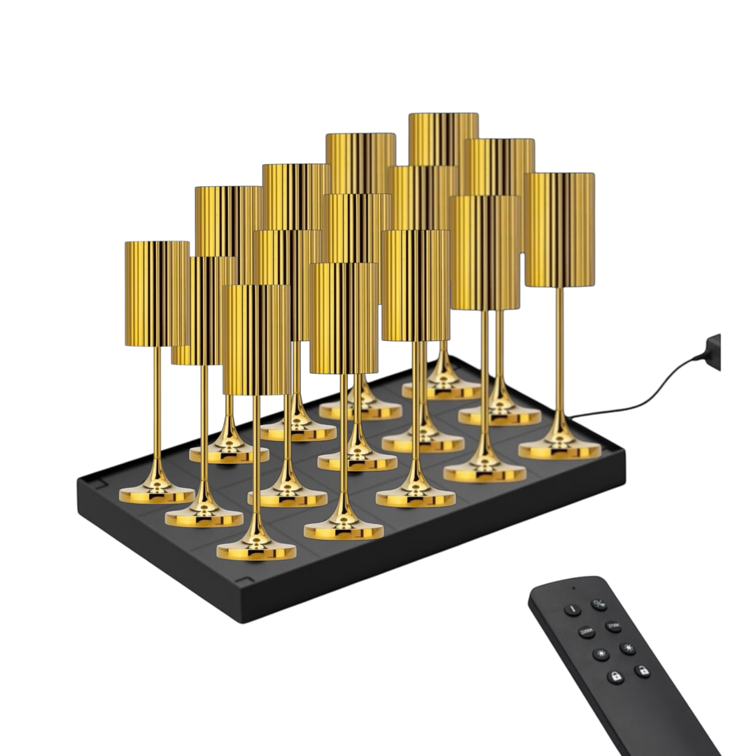 Set de 15 lampes rechargeables Cayman Micro Doré H 20 cm- Lampe de table rechargeable sans fil pour restaurant & hôtel