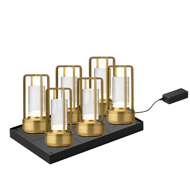 Set de 6 Lampes Rechargeables sans fil Cuba H17,5cm -Or Brossé