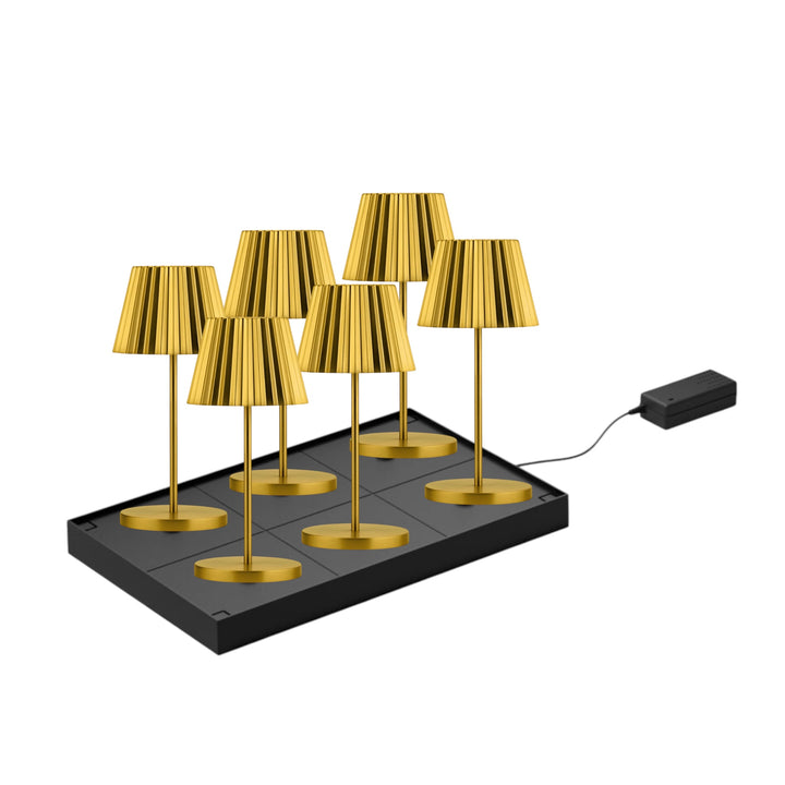 Set de 6 lampes Dominica Dorée h26 cm avec Multi chargeur
