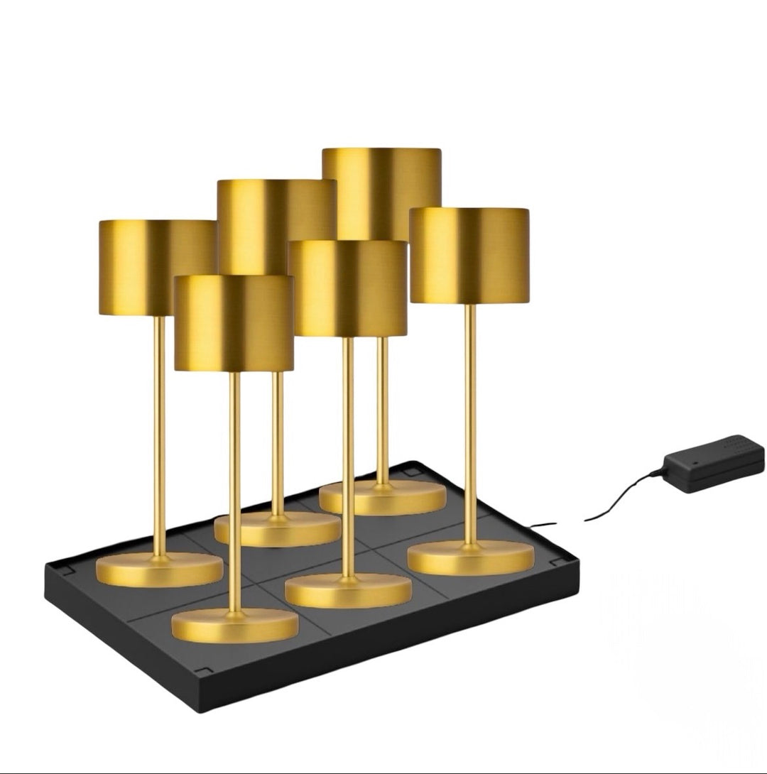 Set de 6 Lampes Rechargeables sans fil Tahiti Or Brossé LED H26 cm