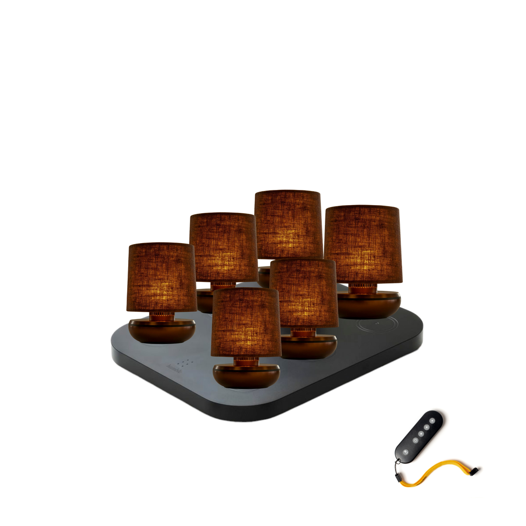 Set de 6 lampes FIREFLY HUMBLE Bronze & Abat-Jour Lin Marron LAMPE LED RECHARGEABLE