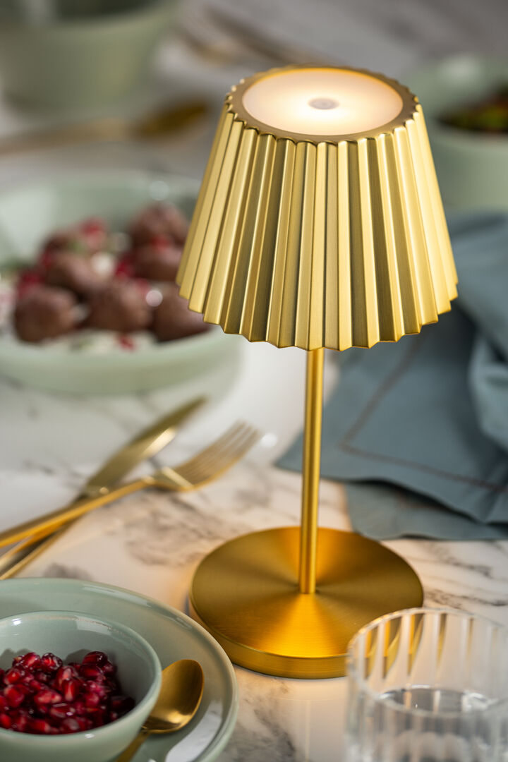 Set de 6 Lampes Rechargeables sans fil Dominica Or Brossé H26 cm pour Horeca