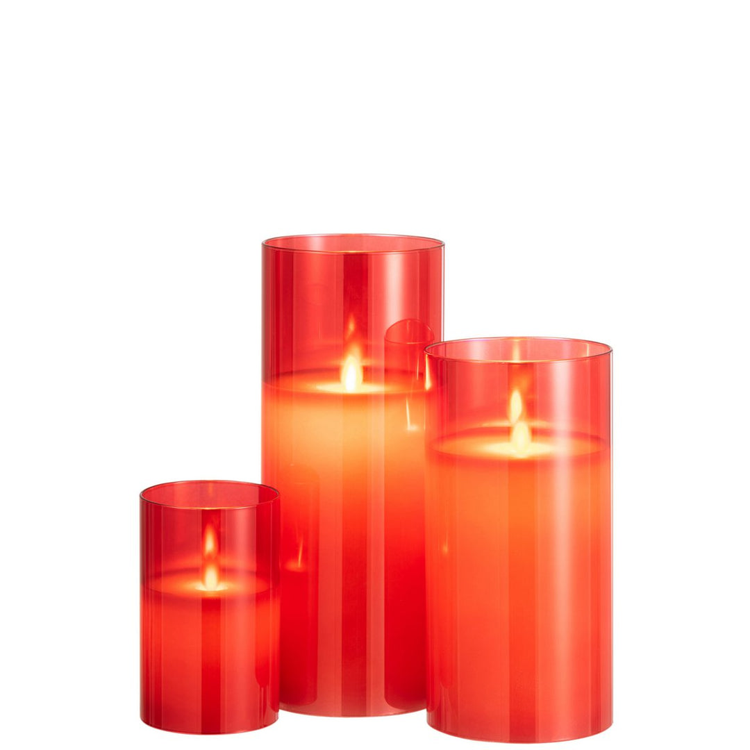 J-Line Bougeoir Verre Rouge Bougie Led 