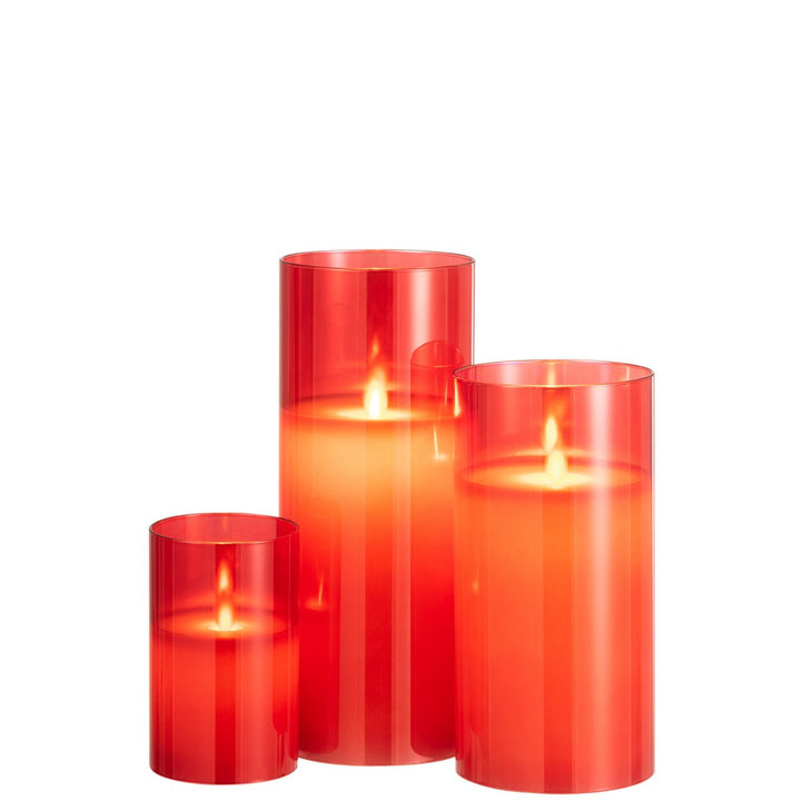 J-Line Bougeoir Verre Rouge Bougie Led 