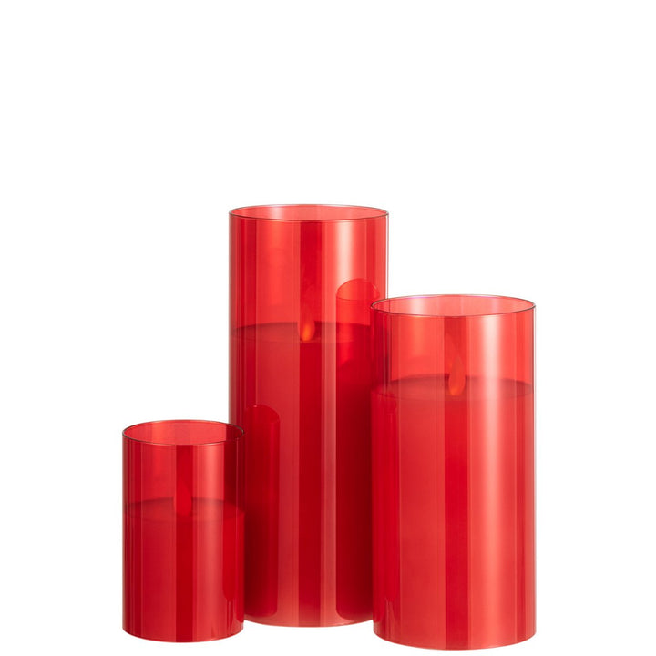 J-Line Bougeoir Verre Rouge avec Bougie Led 