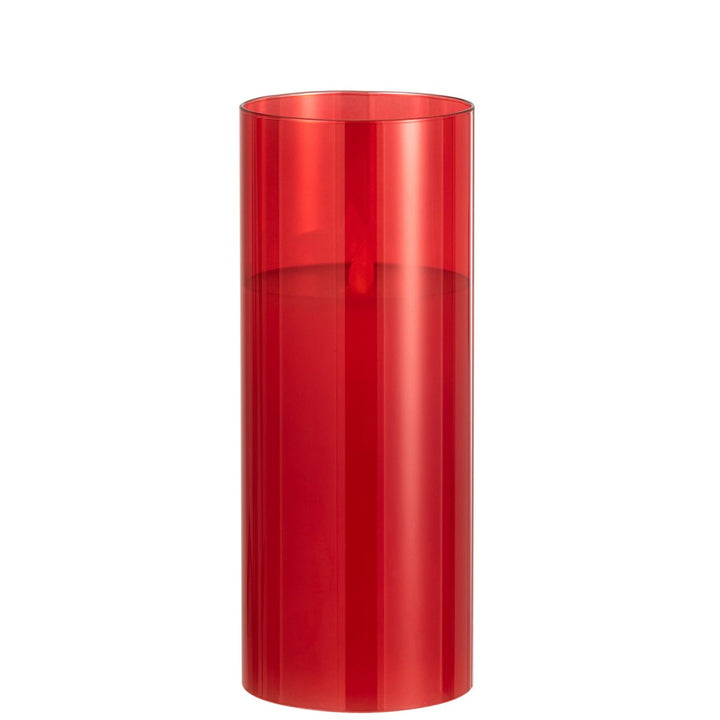 J-Line Bougeoir Verre Rouge avec Bougie Led Grand 