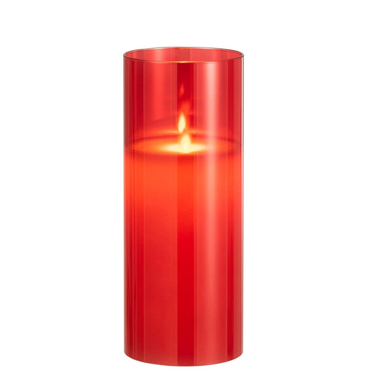 J-Line Bougeoir Verre Rouge avec Bougie Led Grand Modéle