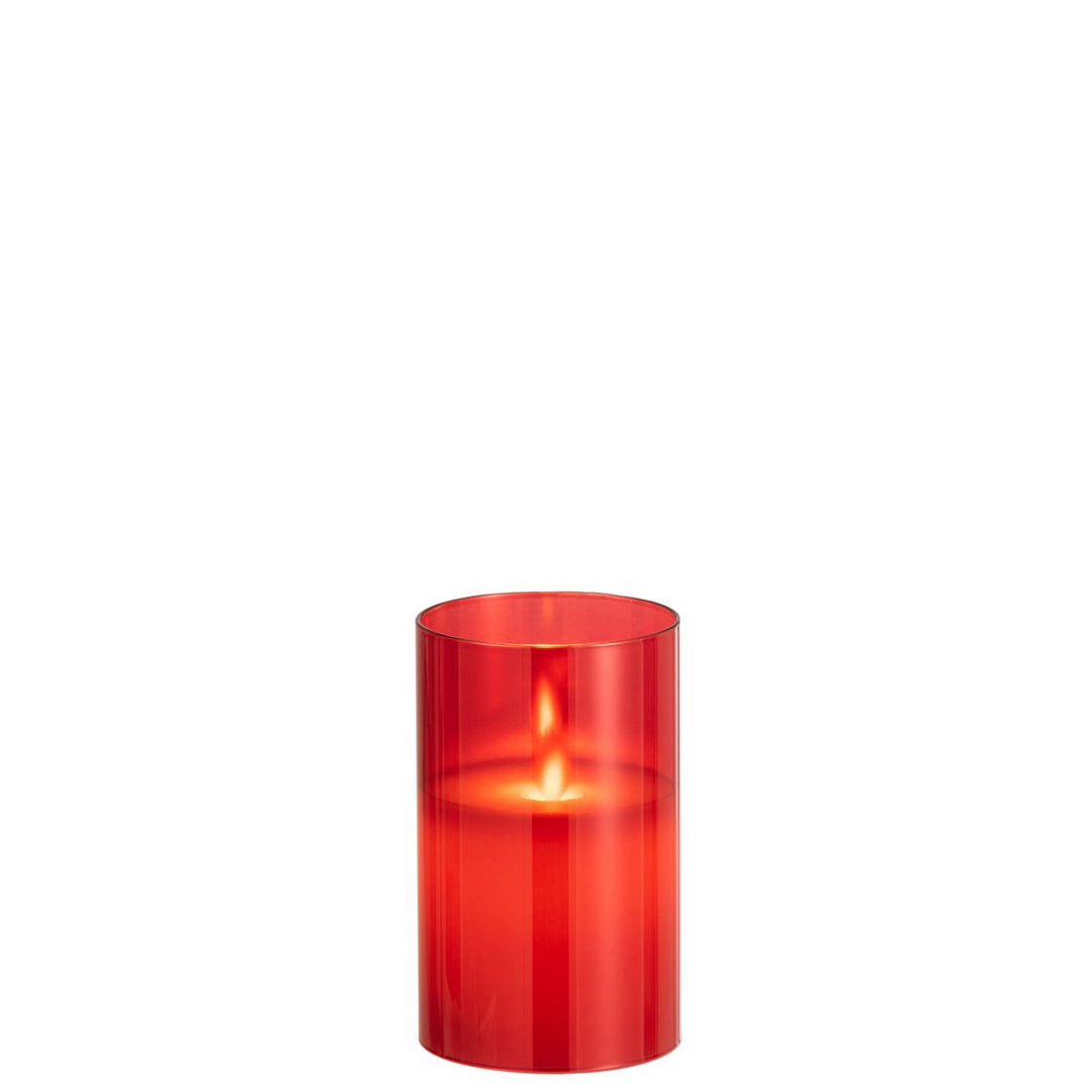 J-Line Bougeoir Verre Rouge avec Bougie Led Petit