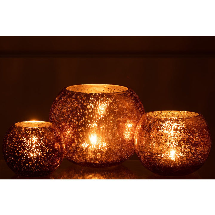 J-Line Photophore Boule Craquele Verre Effet Nacre Marron Large 11