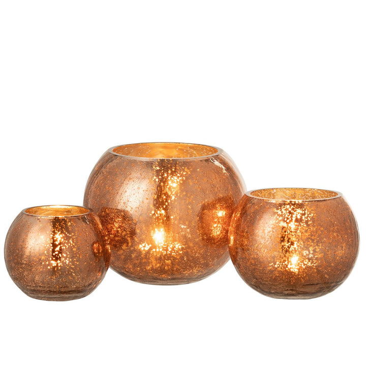 J-Line Photophore Boule Craquele Verre Effet Nacre Marron Large 9