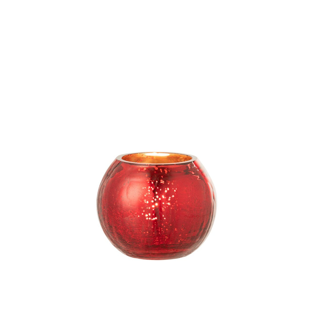 J-Line  Photophore Boule Craquele Verre Nacre Rouge 