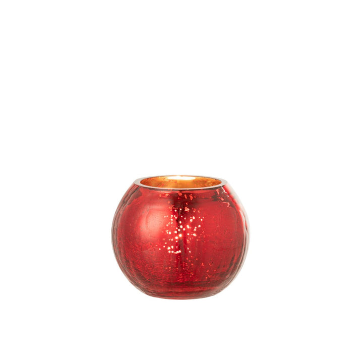 J-Line  Photophore Boule Craquele Verre Nacre Rouge 