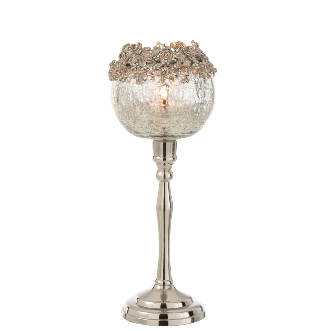 J-Line Photophore + Pied Bijou Metal/Aluminium/Verre Argent