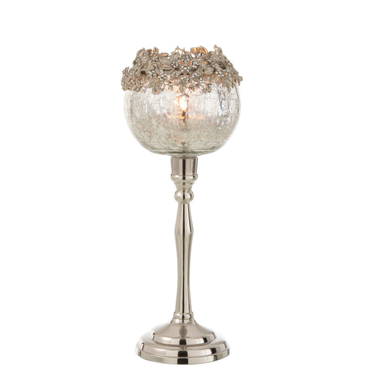J-Line Photophore + Pied Bijou Metal/Aluminium/Verre Argent