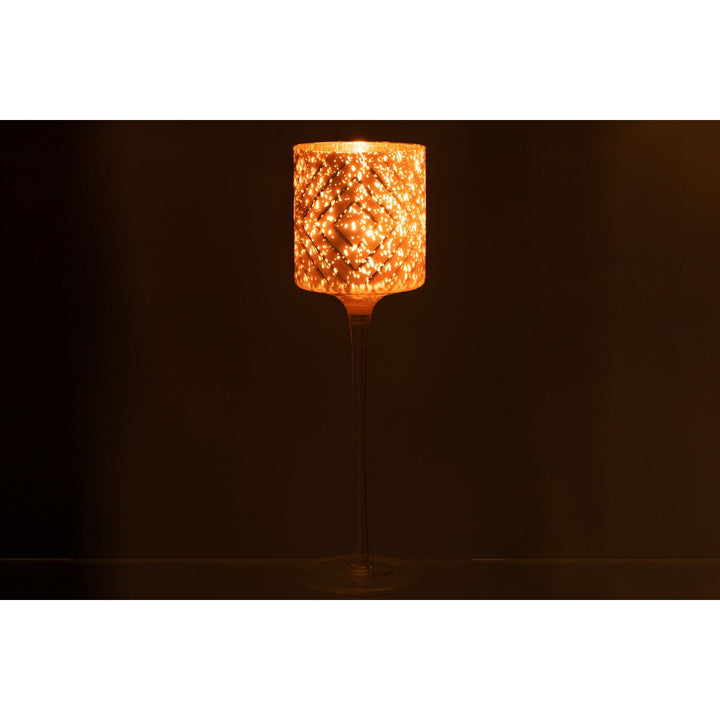 J-Line Photophore sur Pied Zigzag Verre Saumon