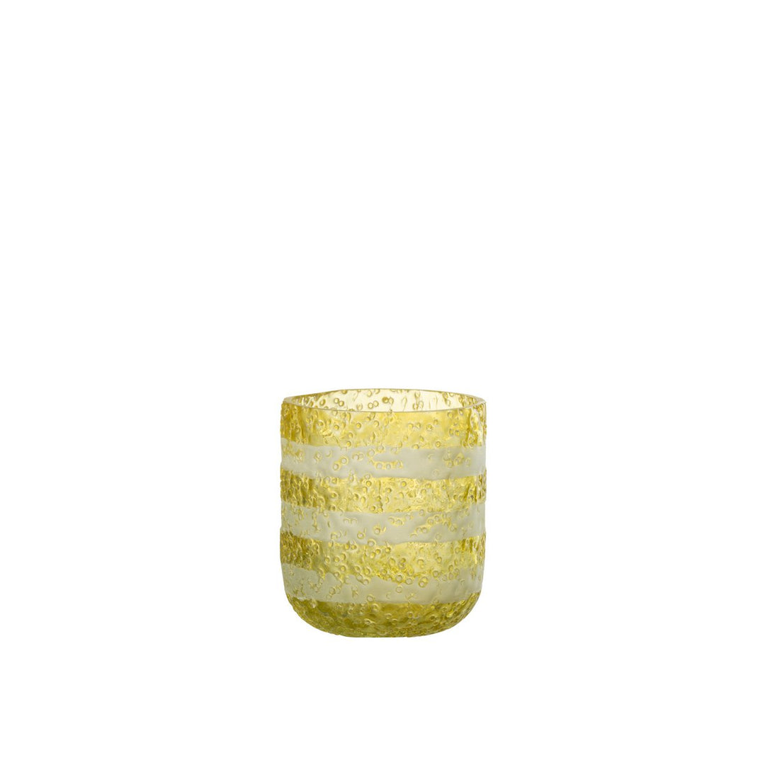 J-Line Photophores Rayés – Verre – Jaune et Blanc 