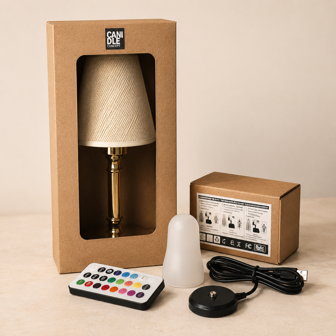 Kit Solo Candle Concept Lampe Elegance Doré Abat Jour Jute Créme