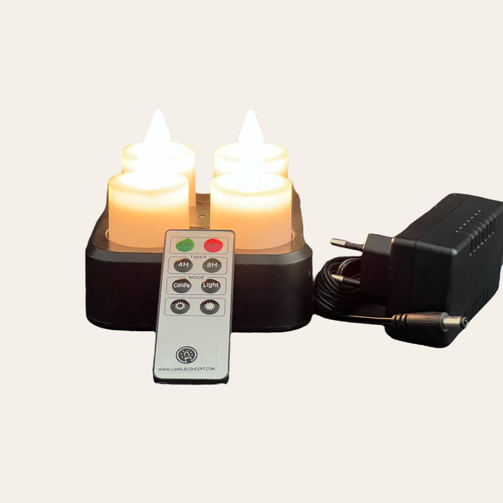 LOT DE 4 BOUGIES LED RECHARGEABLES AVEC TELECOMMANDE