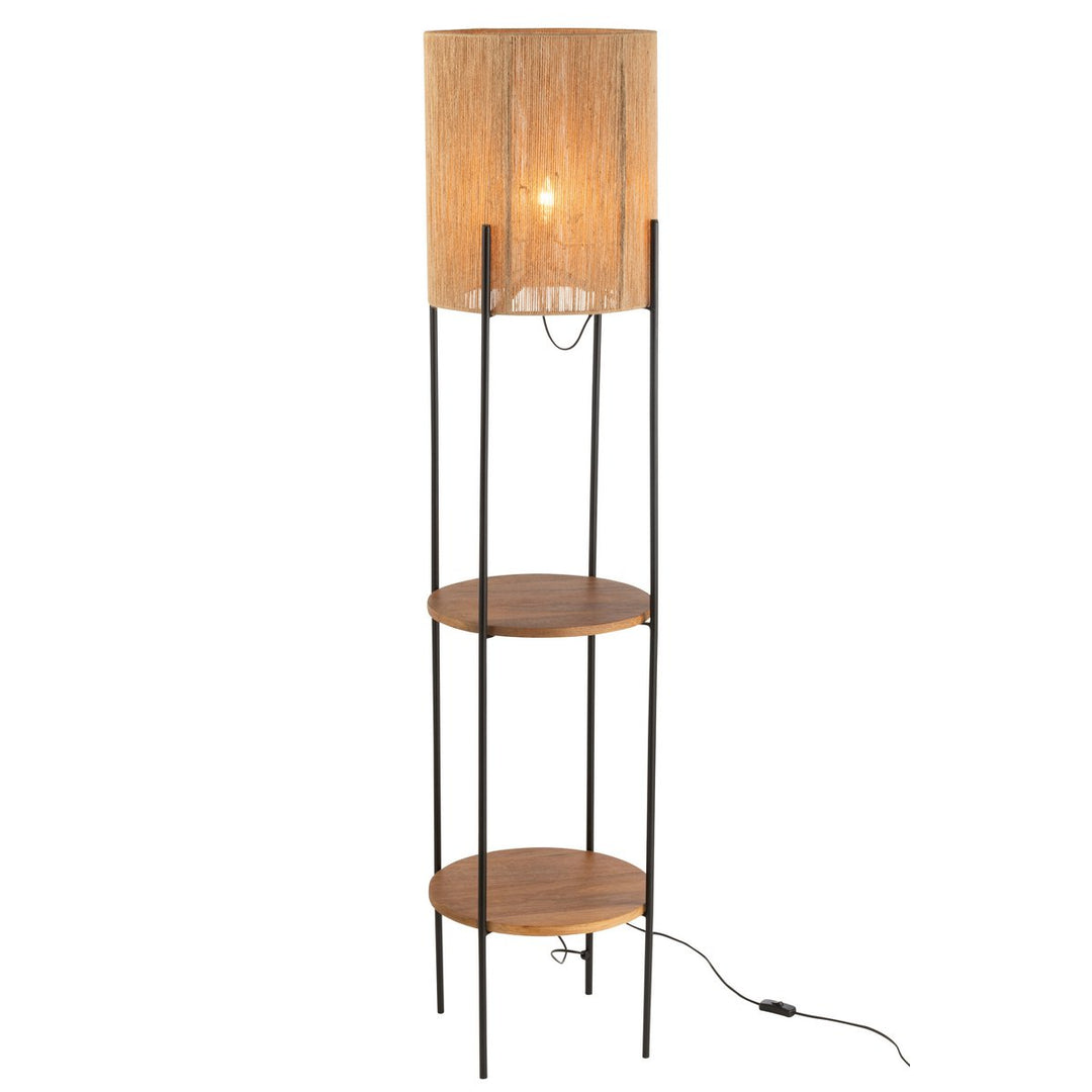 Lampadaire en Fer et Bois de Manguier Naturel/Noir