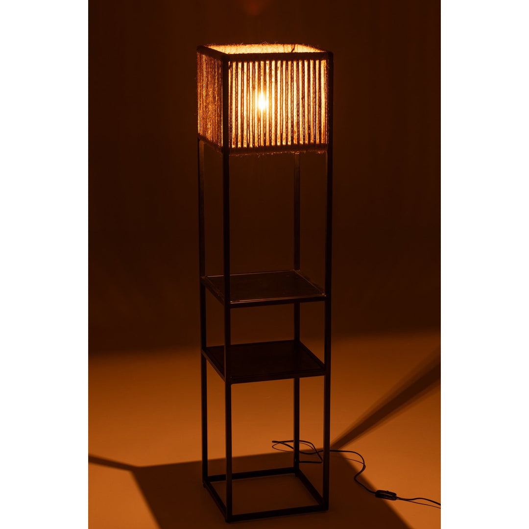 Lampadaire en fer noir avec abat-jour carré en jute naturel 3