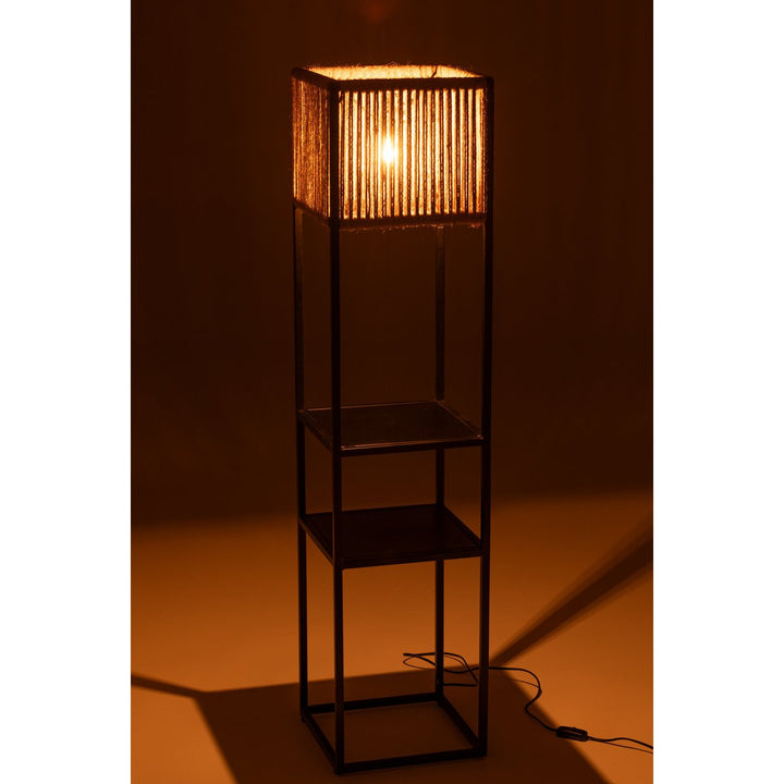 Lampadaire en fer noir avec abat-jour carré en jute naturel 3